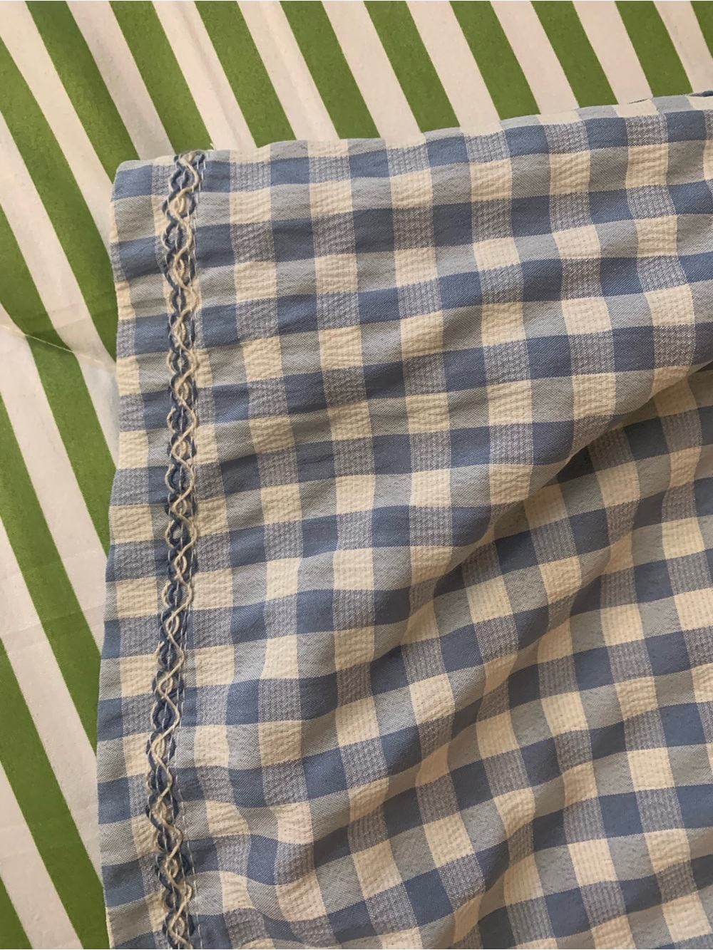Max Studio Blue and White Gingham Off-Shoulder Top - Picture 5 of 8